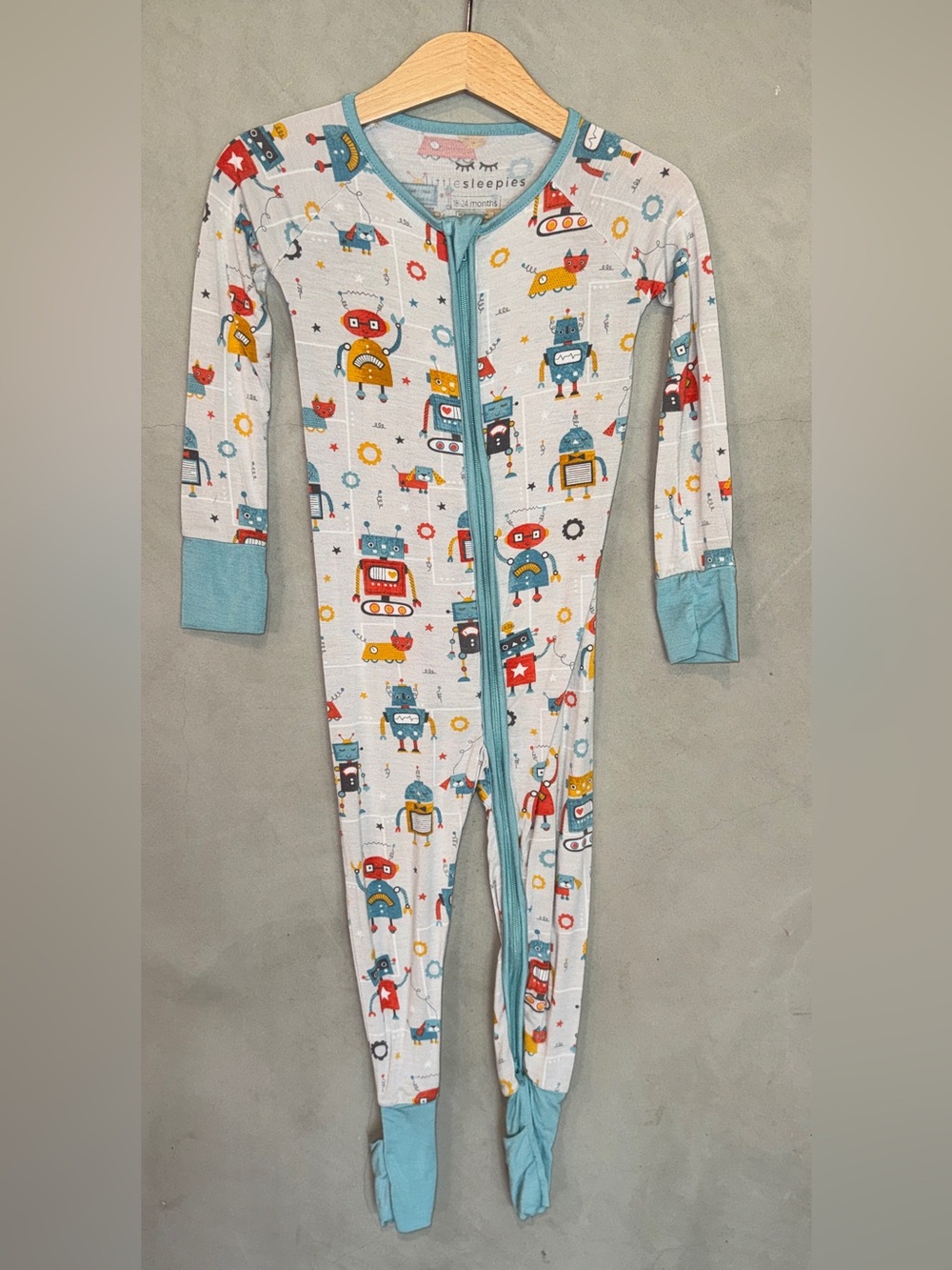 Little Sleepies bamboo robot zippie zippered footed romper 18-24 months
